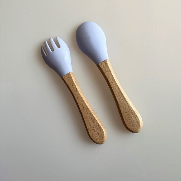 NEW SILICONE WOODEN FORK AND SPOON SET - Picture 2 of 4